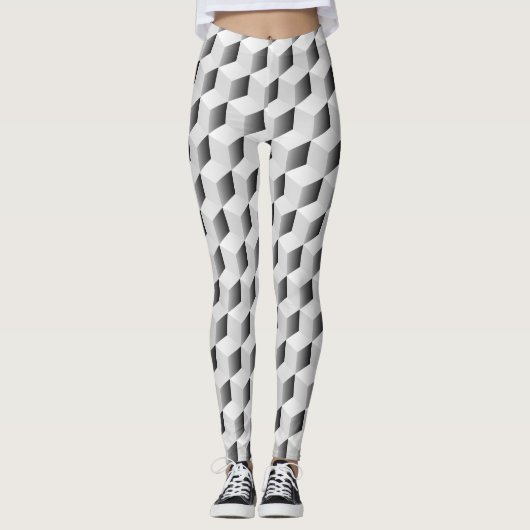 Leggings Cubes 3D en nuances de gris (Devant)