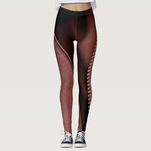 Leggings Cuir Brun Faux Dézippé Sensuel (Devant)