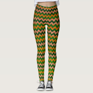 Leggings Cuir Moderne Chevron Vert Jaune