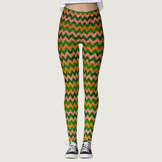 Leggings Cuir Moderne Chevron Vert Jaune (Devant)