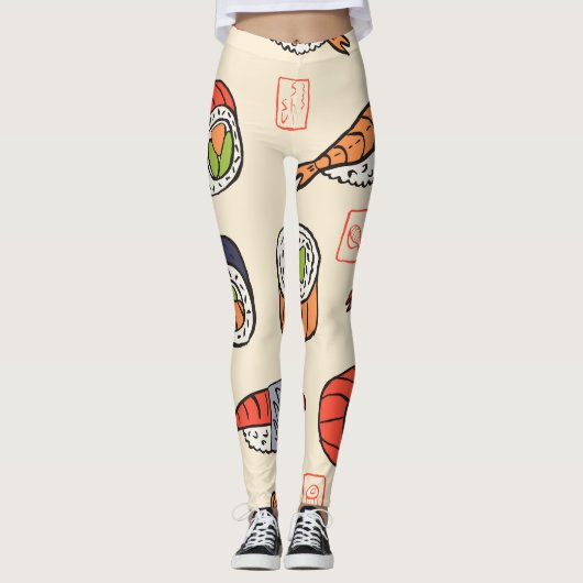 Leggings Cuisine sushi, design motif sans soudure. (Devant)
