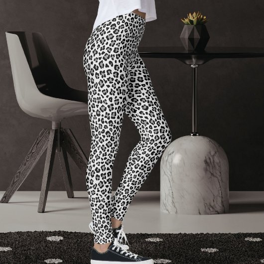 Leggings Custom Black And Grey Safari Leopard Print Pattern
