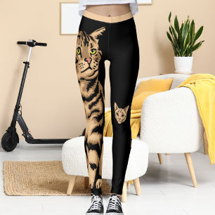 Leggings Customisé Cute Chat Animaux Animaux de pêche Black