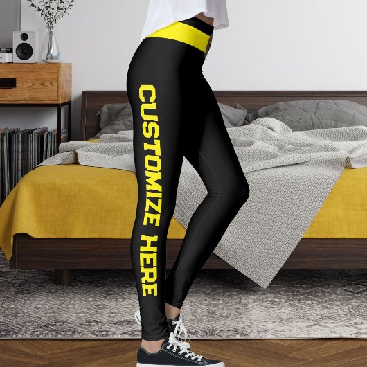Leggings Customized Cat Pet Lover Black Yellow Custom Made