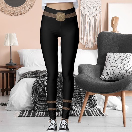 Leggings Customized Pet Lover Brown Belt Brass Buckle Black