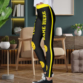 Leggings Customized Pet Mom Pickleball Black Yellow Stripes