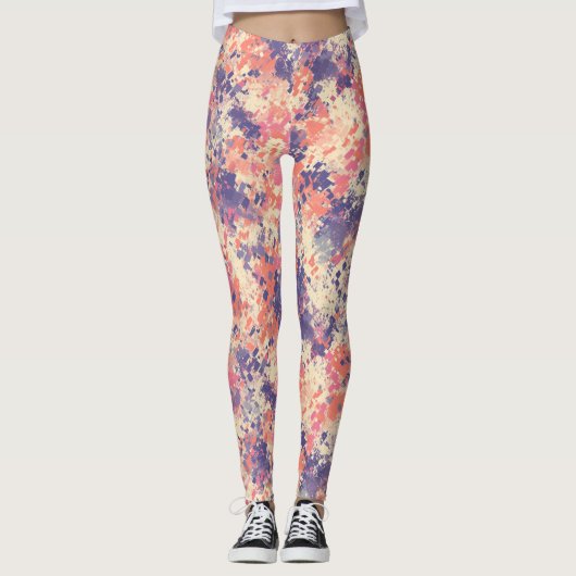 Leggings Cute Abstract Purple And Pink Camouflage Pattern. (Devant)