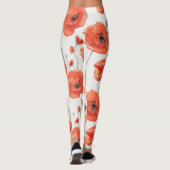 Leggings Cute Art Rouge Blanc Poppy Gras Aquarelle Florale (Dos)