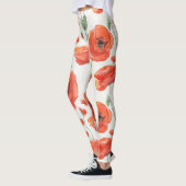 Leggings Cute Art Rouge Blanc Poppy Gras Aquarelle Florale (Gauche)