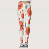 Leggings Cute Art Rouge Blanc Poppy Gras Aquarelle Florale (Devant)