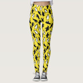 Leggings Cute black white penguin pattern yellow background (Devant)