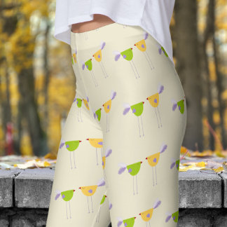 Leggings Cute Blanc Cornsilk Deux Petits Oiseaux Motif