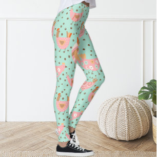 Leggings Cute Bleu Rose Hen Poulet Légendes Florales