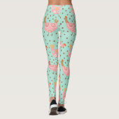 Leggings Cute Bleu Rose Hen Poulet Légendes Florales (Dos)