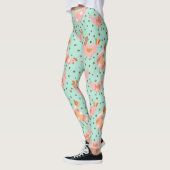 Leggings Cute Bleu Rose Hen Poulet Légendes Florales (Gauche)