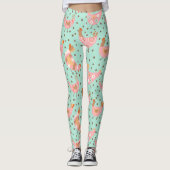 Leggings Cute Bleu Rose Hen Poulet Légendes Florales (Devant)