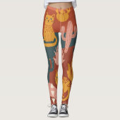 Leggings Cute Boho Desert Cats Cactus Succulent Pattern (Devant)