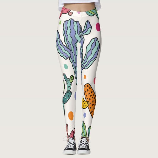 Leggings Cute Cactus Vintage Motif sans couture (Devant)