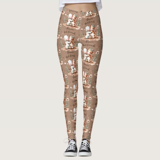 Leggings Cute Cow Meilleurs amis Hug Floral Art (Devant)