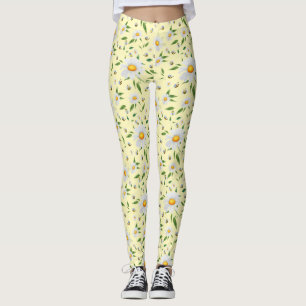 Leggings Cute Daisy et abeilles Aquarelle Motif Floral Jamb