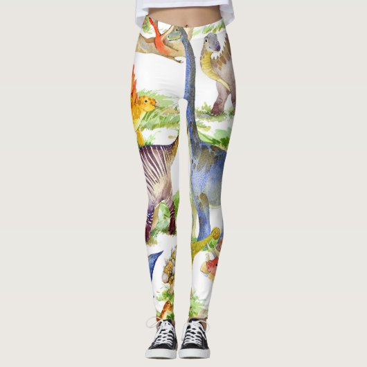 Leggings Cute Dinosaures Aquarelle Art sans fil (Devant)