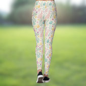 Leggings Cute Easter Bunnies with Pastel Eggs and Ferns