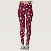 Leggings Cute Empreintes de pattes blancs Motif Bourgogne (Devant)