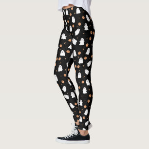 Leggings Cute Fantôme et Citrouille Motif d'Halloween noir