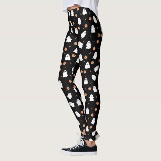 Leggings Cute Fantôme et Citrouille Motif d'Halloween noir (Gauche)
