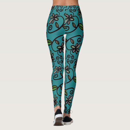 Leggings Cute Floral Pattern Teal (Dos)
