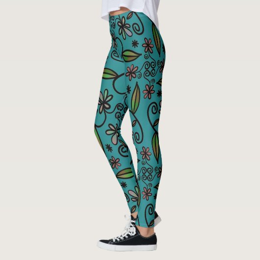 Leggings Cute Floral Pattern Teal (Gauche)