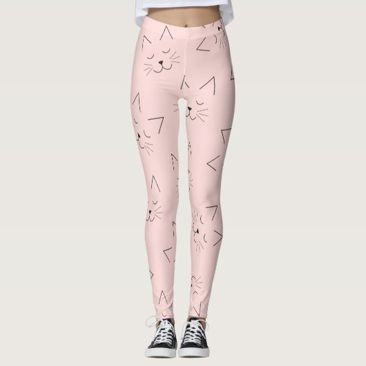 Leggings Cute Girl Black Kitty Chat visage rose Motif (Devant)