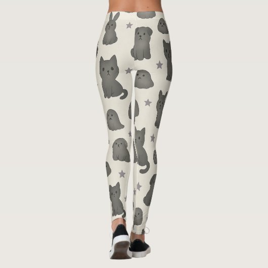 Leggings Cute Gothic Pets Pattern – Ghost animal  (Dos)