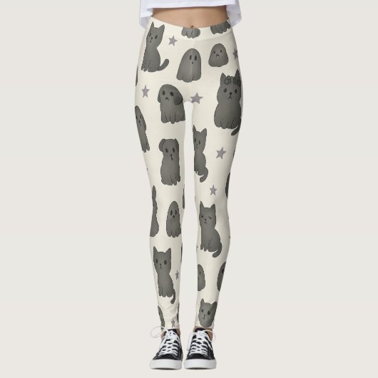 Leggings Cute Gothic Pets Pattern – Ghost animal  (Devant)