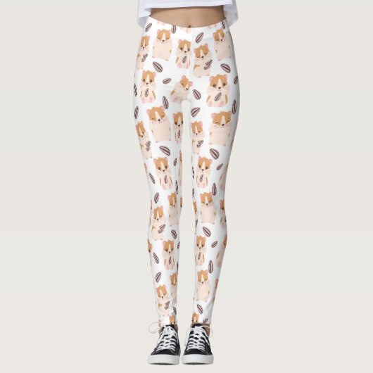 Leggings Cute Hamster Face et Motif de semences (Devant)