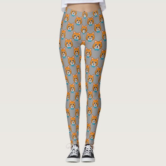 Leggings Cute Happy Ginger Cat avec Papillon (Devant)