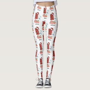 Leggings Cute Ho Ho Joyeux texte de Noël Nom personnalisé