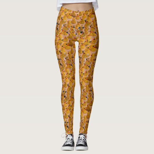 Leggings Cute Jaune Canards en Caoutchouc Motif (Devant)