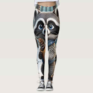 Leggings Cute Kawaii style Raccoon avec cône crème de pin