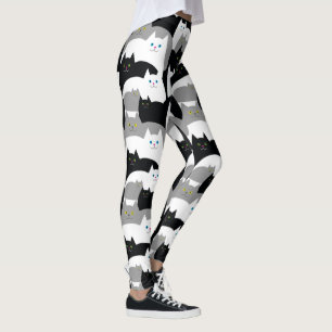 Leggings Cute Kitty Chat Motif en noir, blanc et gris Le