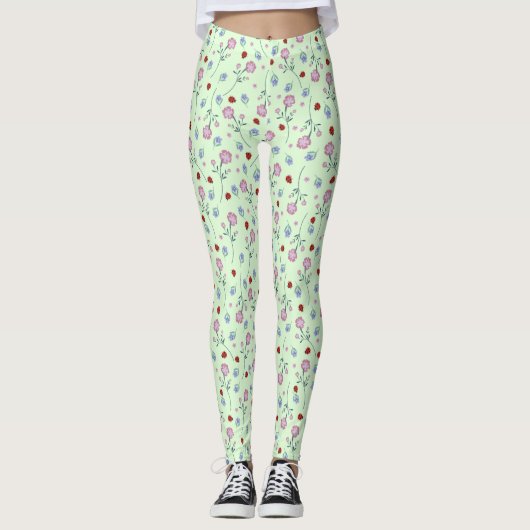 Leggings Cute Ladybug Polka dot Daisy Flower Russe Motif (Devant)