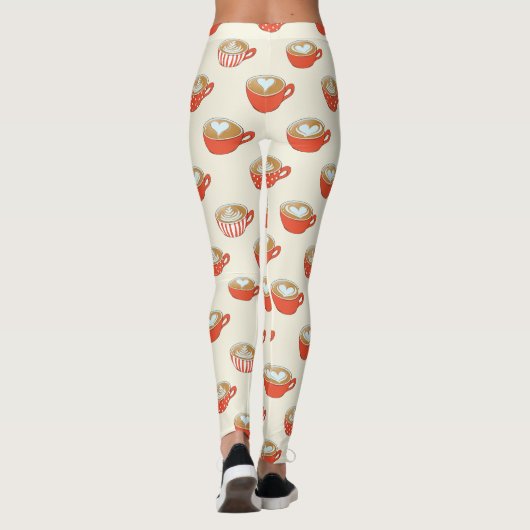 Leggings Cute Latte Art dans le Motif de Mugs de café rouge (Dos)