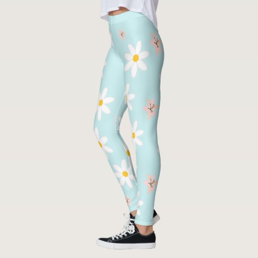 Leggings Cute Modern Daisy Fleur de lys Rustique transparen (Gauche)