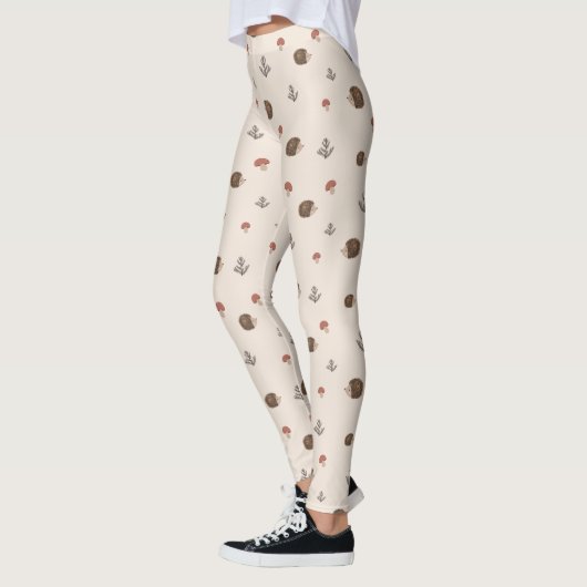 Leggings Cute Motif forestier de Hérisson et Champignons (Gauche)