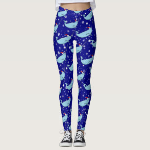 Leggings Cute Narwhal à Santa Hat Motif