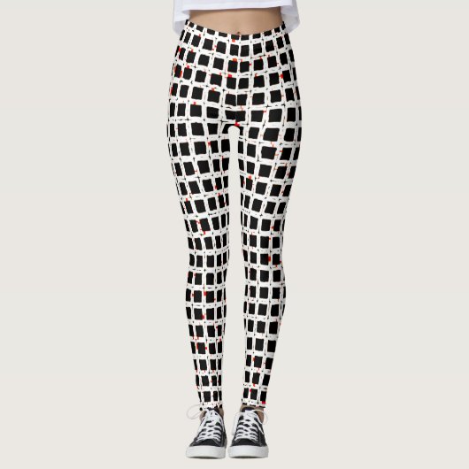 Leggings CUTE Noir Blanc Rouge Motif Chic (Devant)