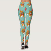 Leggings Cute Orange Blanc Chat Manger Rouge Pomme Carton (Dos)