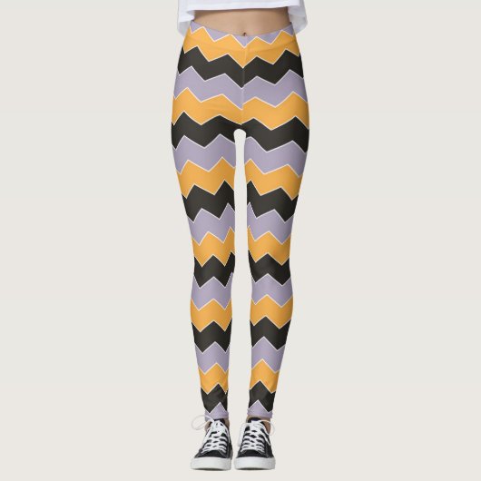 Leggings Cute orange blanc violet Motif Chevron Simple (Devant)