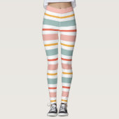 Leggings Cute Pastel Horizontal Stripes Boho Pink Teal Yell (Devant)