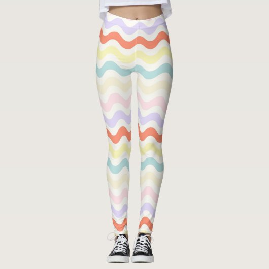 Leggings Cute Pastel Rainbow Wavy Lines Colorful Geometric  (Devant)